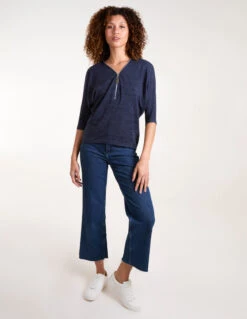 Metallic Zip Front Top 6 Metallic Zip Front Top -Soft Dress Wear Sales Store AW22062 NAVY 5549