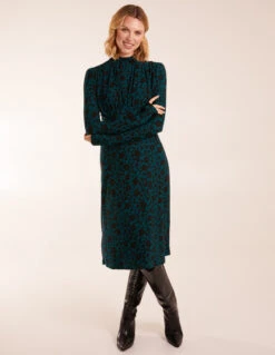 Ruched Front Frill Cuff Midi Dress