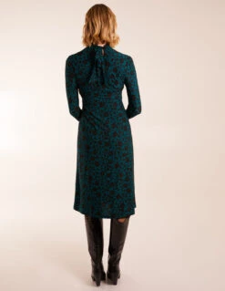 Ruched Front Frill Cuff Midi Dress -Soft Dress Wear Sales Store AW22067 TEAL 0257