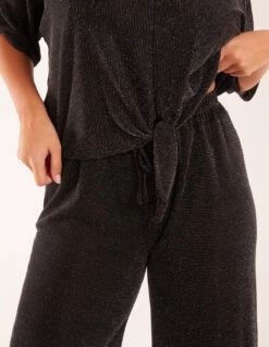 Sparkly Elasticated Waist Wide Leg Trousers 8 Sparkly Elasticated Waist Wide Leg Trousers -Soft Dress Wear Sales Store AW22314 BLACKSILVER 19583