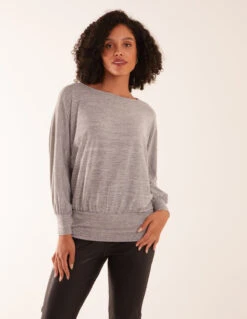 Cut And Sew Batwing Top -Soft Dress Wear Sales Store AW23002 GREY 14021