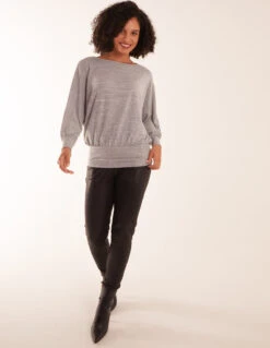 Cut And Sew Batwing Top -Soft Dress Wear Sales Store AW23002 GREY 14029