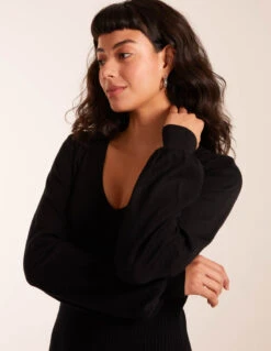 V Neck Bodycon Dress -Soft Dress Wear Sales Store AW23238 BLACK 0125