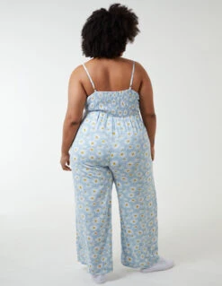 Curve Daisy Print Tie Front Jumpsuit -Soft Dress Wear Sales Store BC233730 BLUE 24
