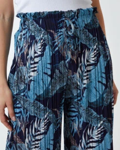 Tropical Print Pleated Wide Legs Trouser 6 Tropical Print Pleated Wide Legs Trouser -Soft Dress Wear Sales Store BV2219 BLUE 1