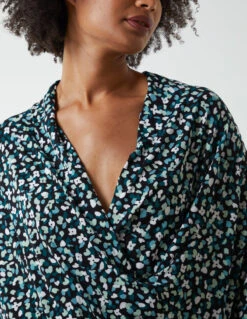 Draped Dip Hem Long Top -Soft Dress Wear Sales Store BV222400 GREENPATTERN 15878