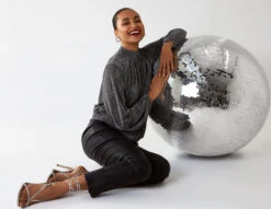 Puffball High Neck Top -Soft Dress Wear Sales Store BV222413 SILVER 1