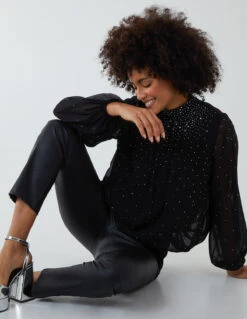 Ombre Diamante Puffball Top -Soft Dress Wear Sales Store BV222415 BLACK 12