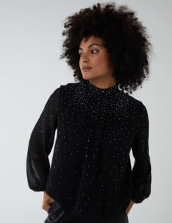 Ombre Diamante Puffball Top -Soft Dress Wear Sales Store BV222415 BLACK 9