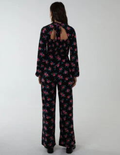 High Neck Tie Back Wide Leg Jumpsuit -Soft Dress Wear Sales Store BV222800 BLACK 346