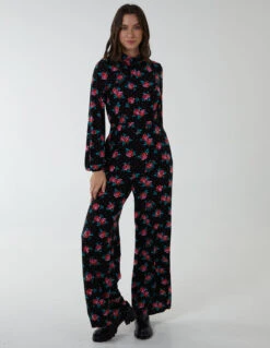 High Neck Tie Back Wide Leg Jumpsuit