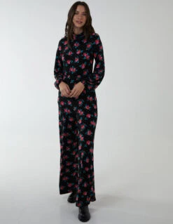 High Neck Tie Back Wide Leg Jumpsuit -Soft Dress Wear Sales Store BV222800 BLACK 348