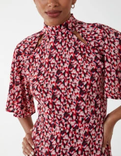 Angel Sleeve High Neck Cut Out Dress 7 Angel Sleeve High Neck Cut Out Dress -Soft Dress Wear Sales Store BV222845 RED 62