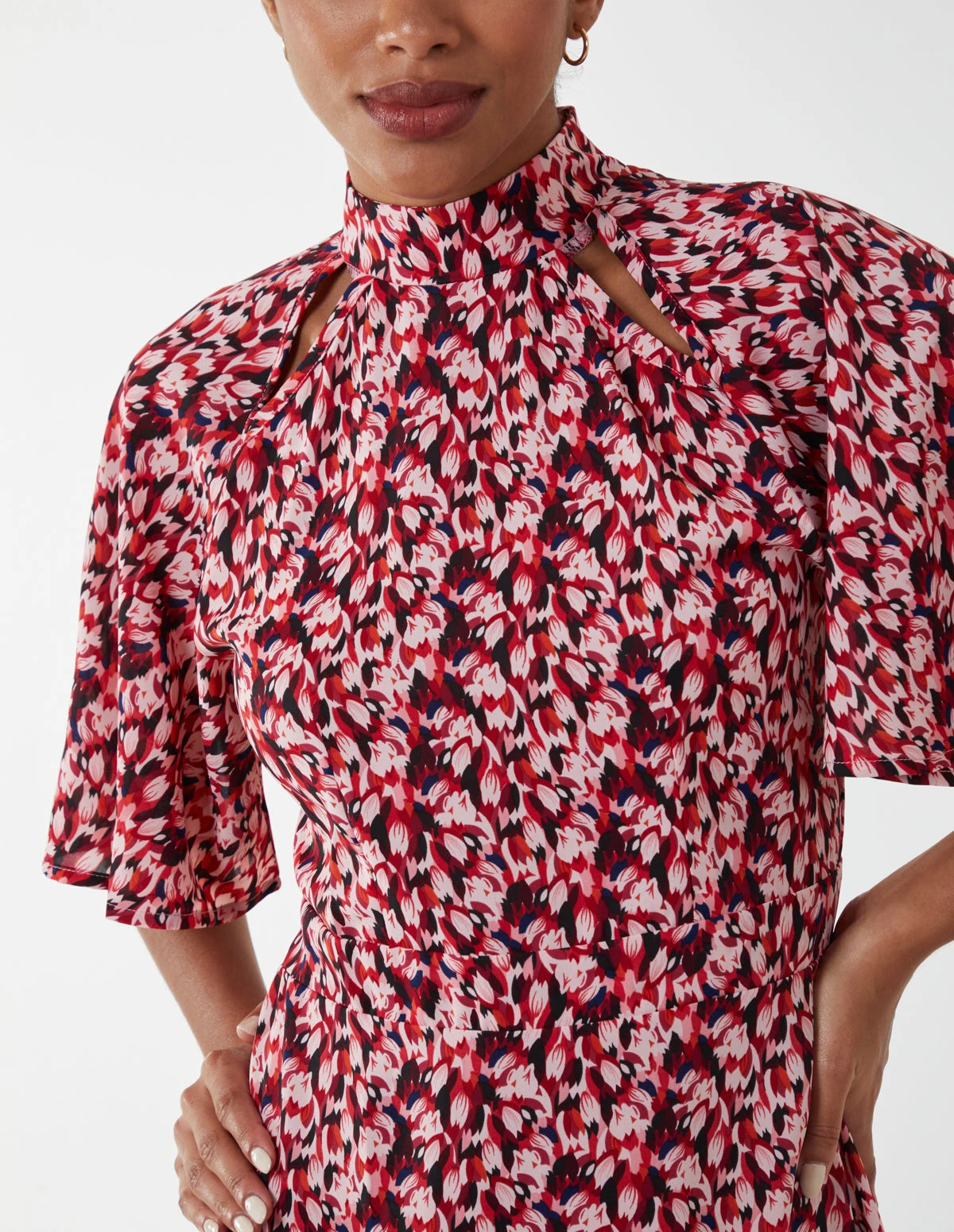 Angel Sleeve High Neck Cut Out Dress 3 Angel Sleeve High Neck Cut Out Dress - Image 3