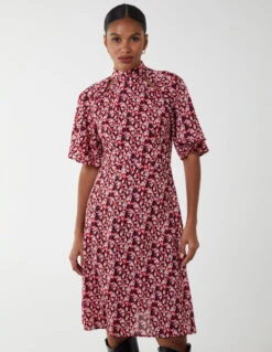 Angel Sleeve High Neck Cut Out Dress