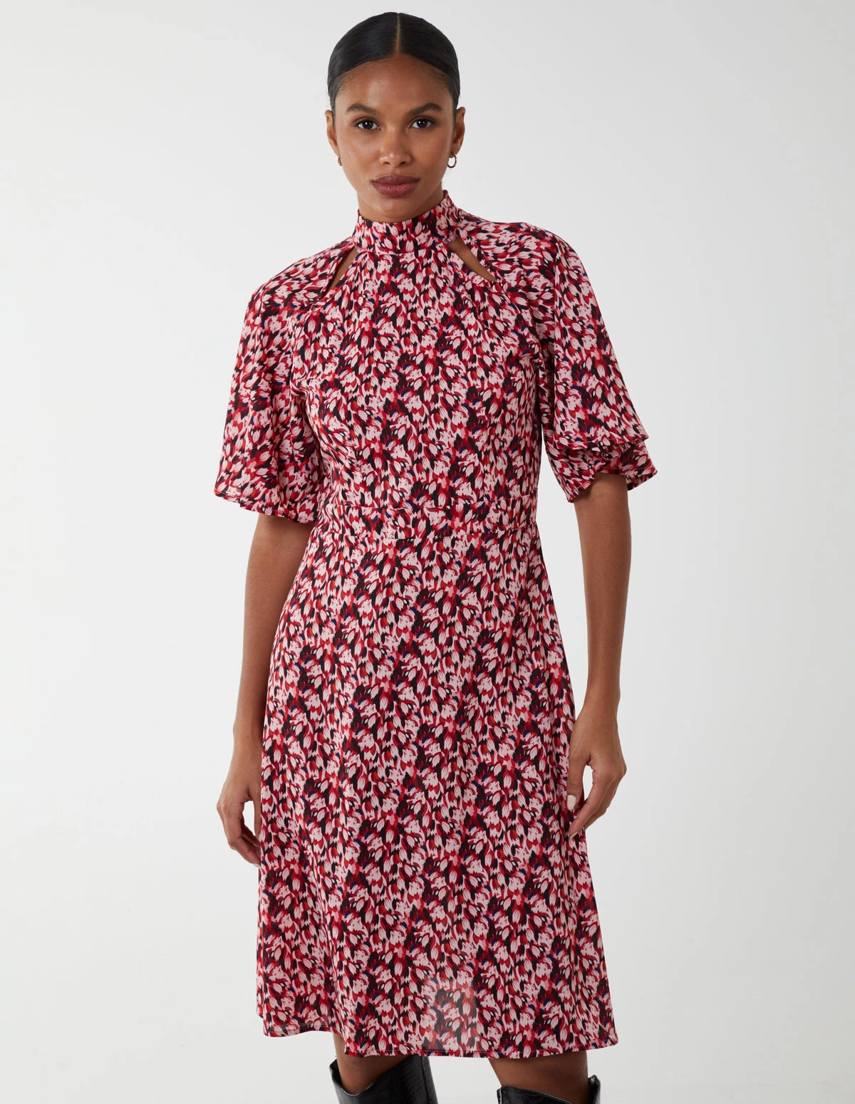 Angel Sleeve High Neck Cut Out Dress 1 Angel Sleeve High Neck Cut Out Dress