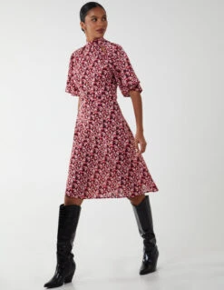 Angel Sleeve High Neck Cut Out Dress 8 Angel Sleeve High Neck Cut Out Dress -Soft Dress Wear Sales Store BV222845 RED 64