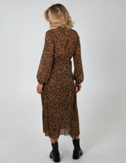 Animal Print High Neck Blouson Pleated Dress -Soft Dress Wear Sales Store BV222871 LIGHTBROWN 59