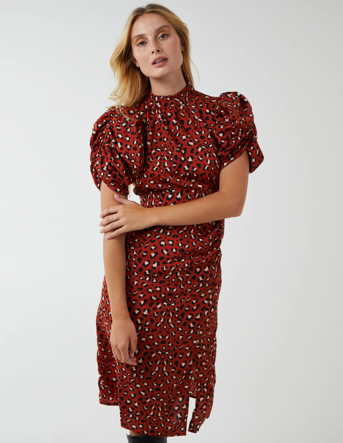 Leopard Print Ruched Side Midi Dress 2 Leopard Print Ruched Side Midi Dress - Image 2