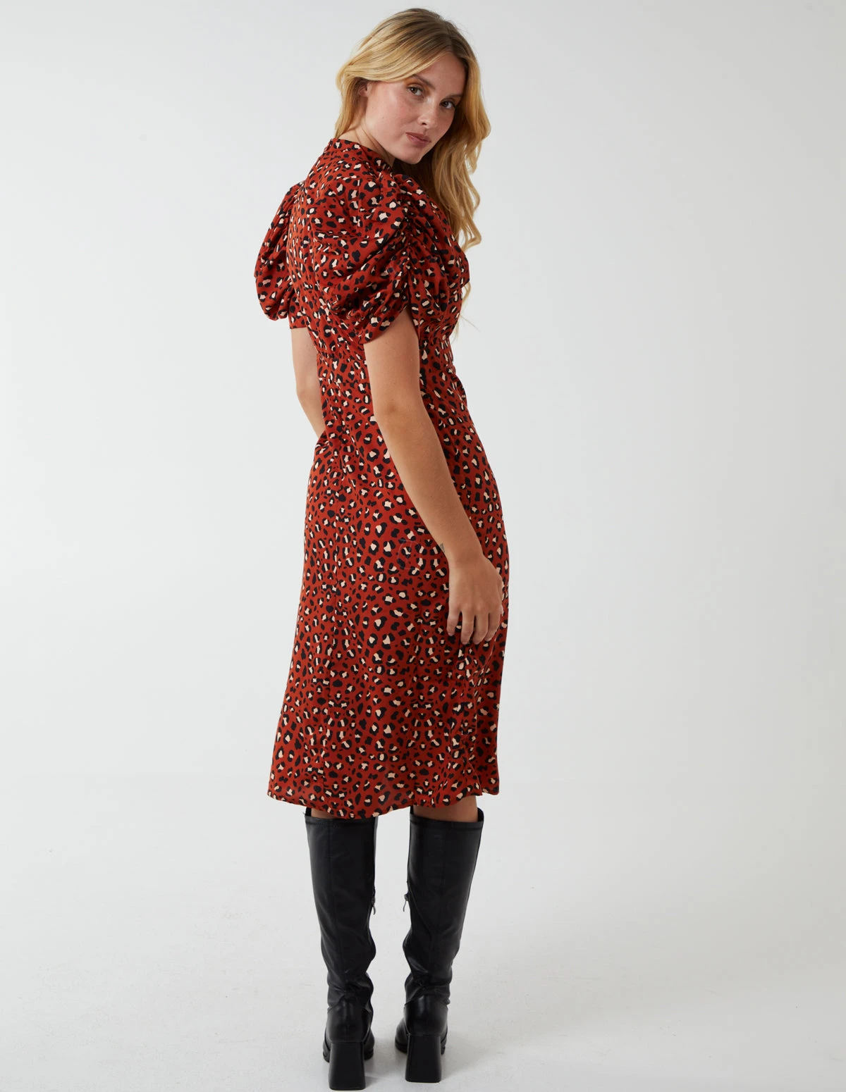 Leopard Print Ruched Side Midi Dress 5 Leopard Print Ruched Side Midi Dress - Image 5