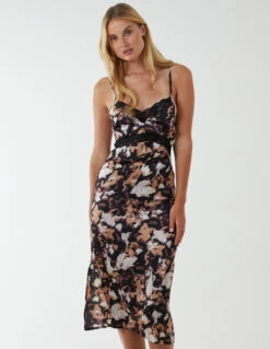 Printed Satin Slip Dress 8 Printed Satin Slip Dress -Soft Dress Wear Sales Store BV222905 BLACK 92