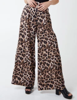 Wide Leg Leopard Trousers