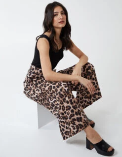 Wide Leg Leopard Trousers -Soft Dress Wear Sales Store BV2304025 61090