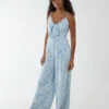 Daisy Print Tie Front Jumpsuit
