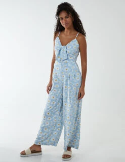 Daisy Print Tie Front Jumpsuit