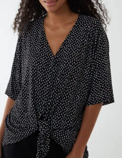 Tie Front Oversized Top -Soft Dress Wear Sales Store BV233401 BLACK 85