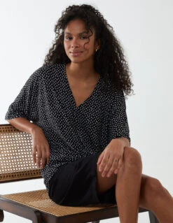 Tie Front Oversized Top -Soft Dress Wear Sales Store BV233401 BLACK 87