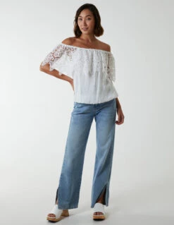 Crochet Lace Puffball Top -Soft Dress Wear Sales Store BV233420 IVORY 4044