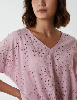 Broderie Batwing Knot Front Top -Soft Dress Wear Sales Store BV233427 PINK 4244