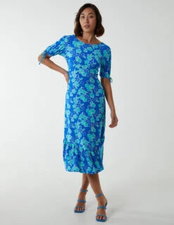 Crew Neck Midi Dress With Scrunchie Back Detail -Soft Dress Wear Sales Store BV233835 BLUE 4009 1