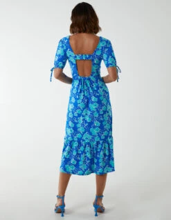 Crew Neck Midi Dress With Scrunchie Back Detail -Soft Dress Wear Sales Store BV233835 BLUE 4024 1