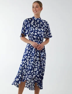 Angel Sleeve Wrap Ruffle Midi Dress 9 Angel Sleeve Wrap Ruffle Midi Dress -Soft Dress Wear Sales Store BV233859 NAVY 2