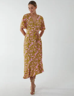 Ruffle Wrap Midi Dress 6 Ruffle Wrap Midi Dress -Soft Dress Wear Sales Store BV233861 LIME 2