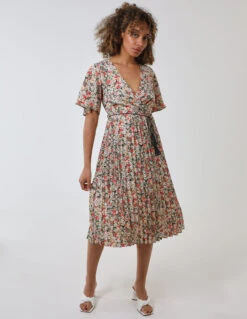 Wrap Front Pleated Hem Dress With Angel Sleeves -Soft Dress Wear Sales Store BV233886 BLACK 4