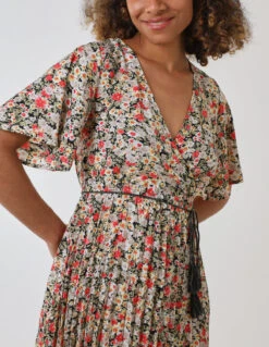 Wrap Front Pleated Hem Dress With Angel Sleeves -Soft Dress Wear Sales Store BV233886 BLACK 5