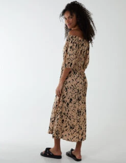 Bardot Midi Dress With Pleated Hem -Soft Dress Wear Sales Store BV233892 ANIMAL 120