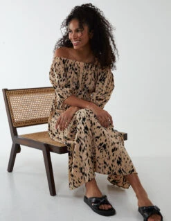 Bardot Midi Dress With Pleated Hem -Soft Dress Wear Sales Store BV233892 ANIMAL 121