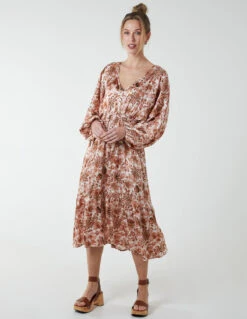 Balloon Sleeve Midi Dress 6 Balloon Sleeve Midi Dress -Soft Dress Wear Sales Store BV233901 PINKPATTERN 4454