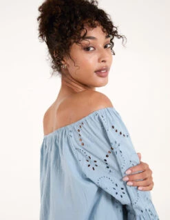 Broderie Tunic Smock Dress -Soft Dress Wear Sales Store BV233960 LIGHTBLUE 4