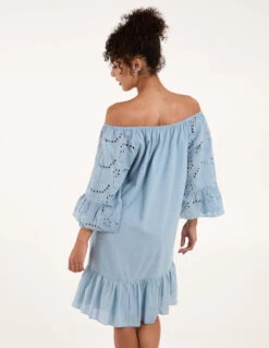 Broderie Tunic Smock Dress -Soft Dress Wear Sales Store BV233960 LIGHTBLUE 5