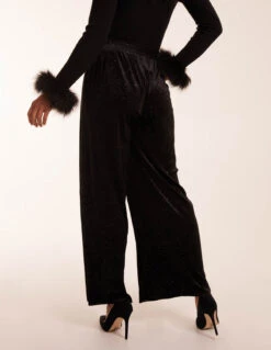 Sparkling Velour Wide Leg Trouser -Soft Dress Wear Sales Store BV234210 BLACK 0389