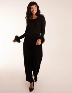 Sparkling Velour Wide Leg Trouser -Soft Dress Wear Sales Store BV234210 BLACK 0441