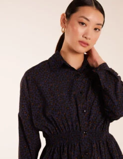 Leopard Print Shirred Waist Shirt -Soft Dress Wear Sales Store BV234401008 125911