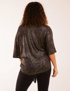 Leopard V Neck Tie Front Top -Soft Dress Wear Sales Store BV234406 GOLD 20305