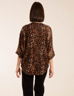 Zip Front Leopard Diamante Tunic Top -Soft Dress Wear Sales Store BV234407058 112067