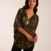 Leopard Zip Front Diamante Tunic Top